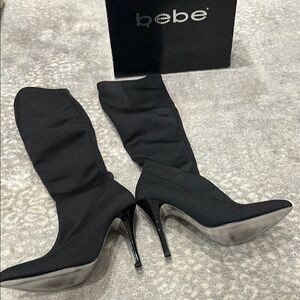Bebe Black Heeled Boots Sleek Modern Design
